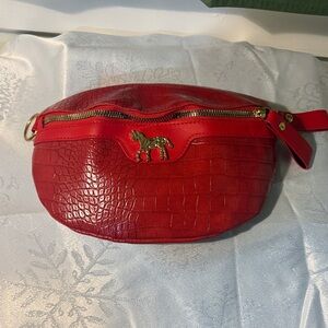 Red Crocodile-Embossed Leather Belt Bag